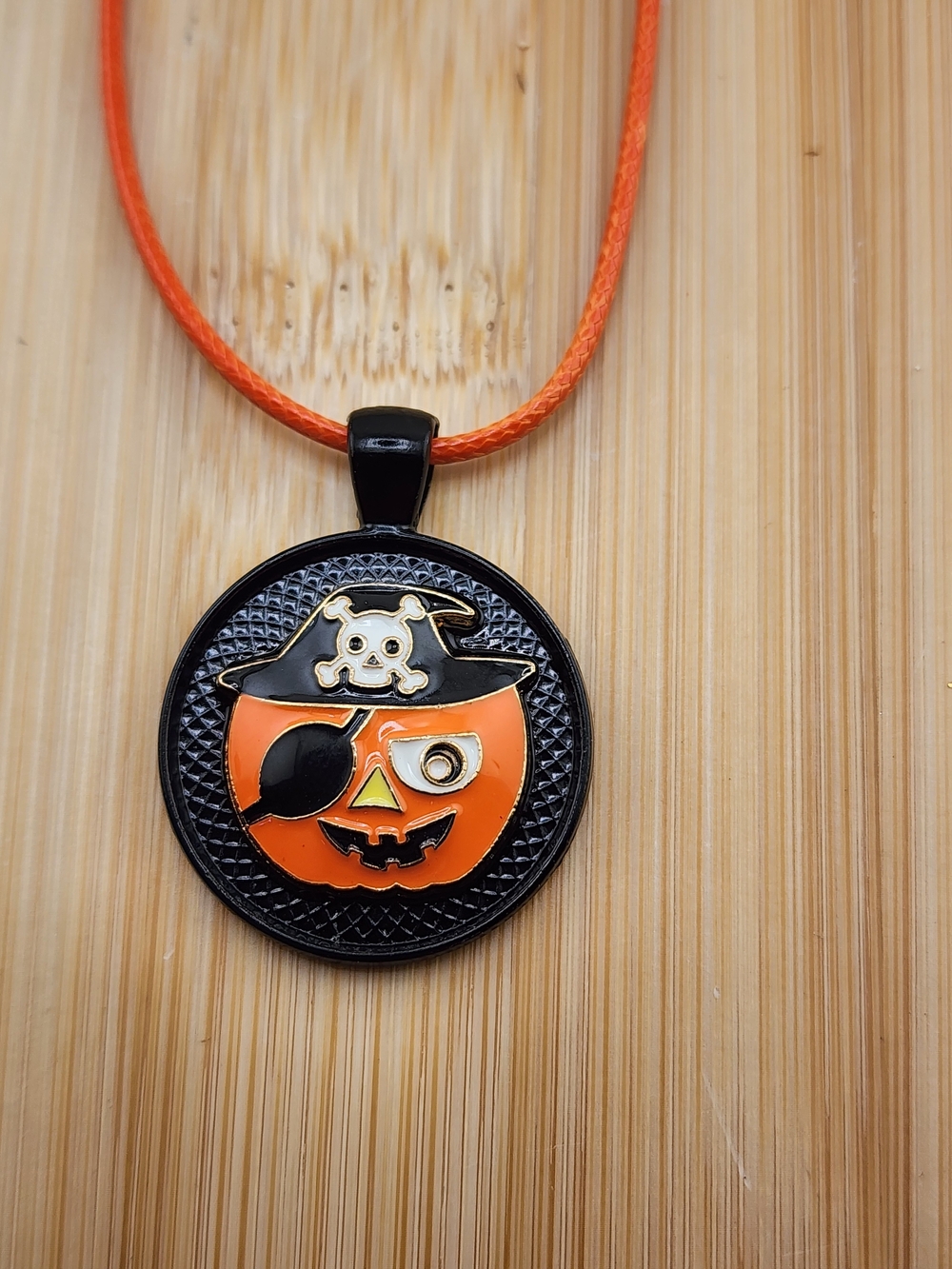 18in To 20in Adj Orange Pumpkin Pirate Necklace - Halloween Pendant